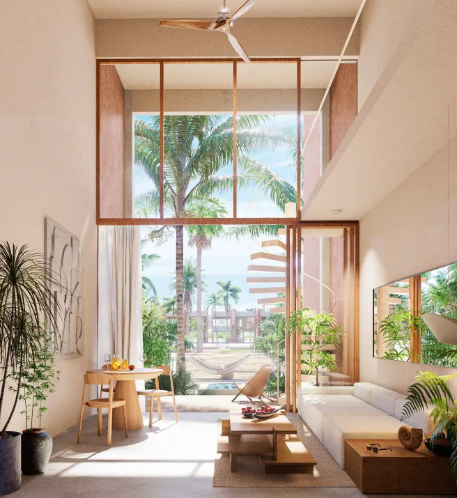 Bathroom with natural stone and reclaimed wood finishes